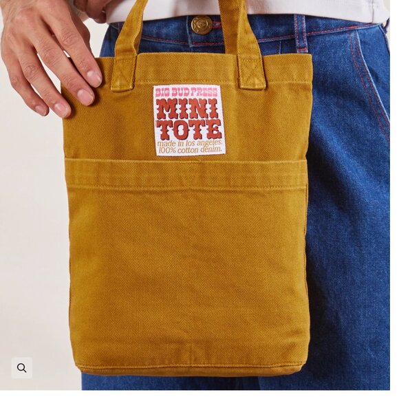NWT $38 Big Bud Press Mini Tote Bag Mustard Tan Brown 100% Cotton Made in L.A. - Picture 3 of 6